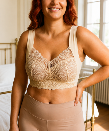 5:23 PM Soutien-gorge LaceLift™ Beige | Maintien naturel, dentelle ultra-douce, confort absolu
